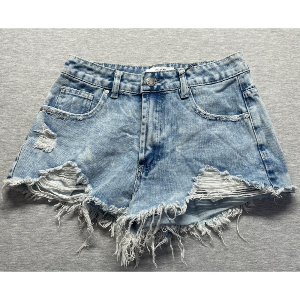 Rise Supply Co. Cut Off Shorts Womens 7 Blue Denim Light Wash Raw Hem Distressed